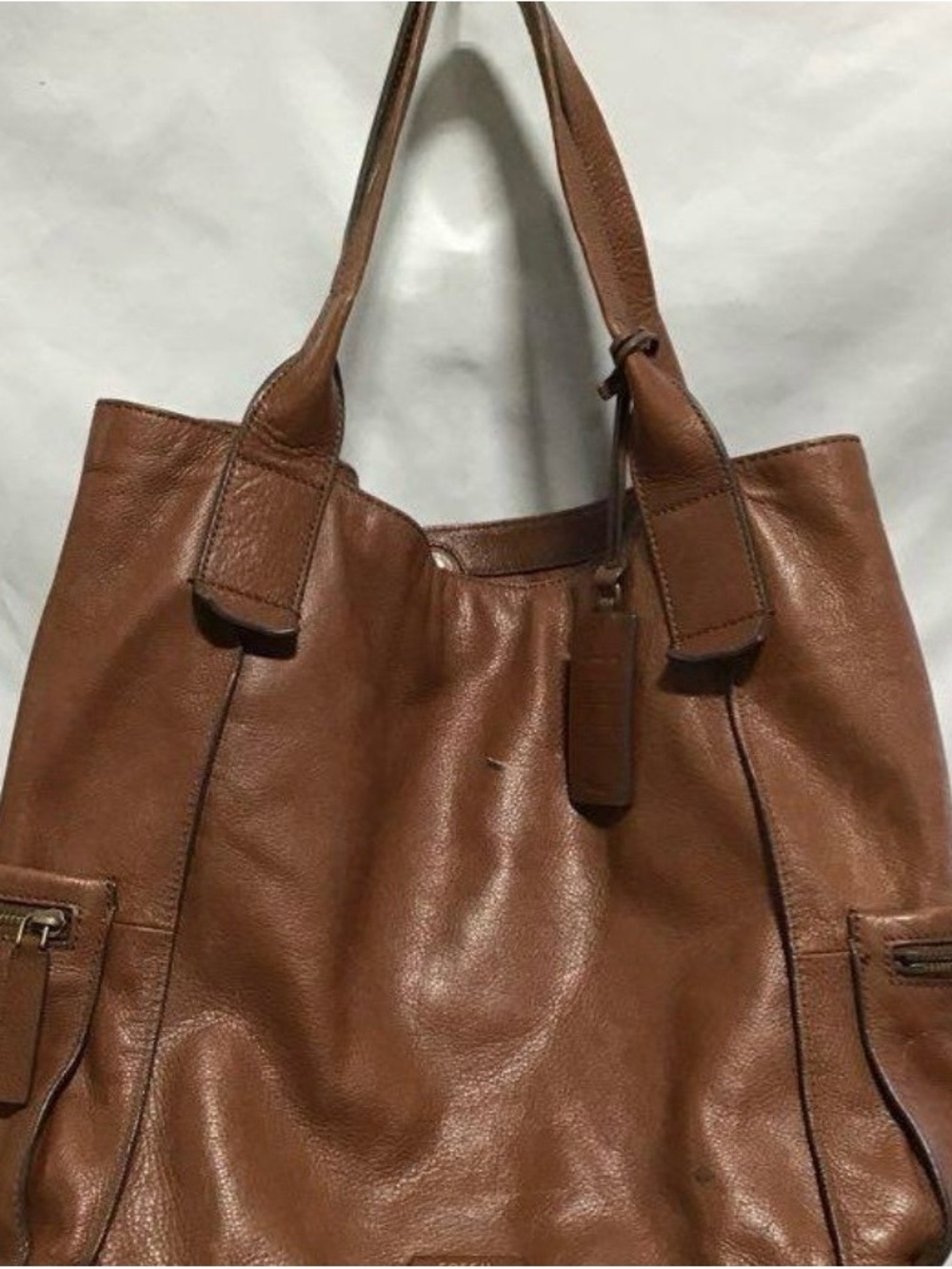 Fossil Cognac Brown Leather Tote Bag